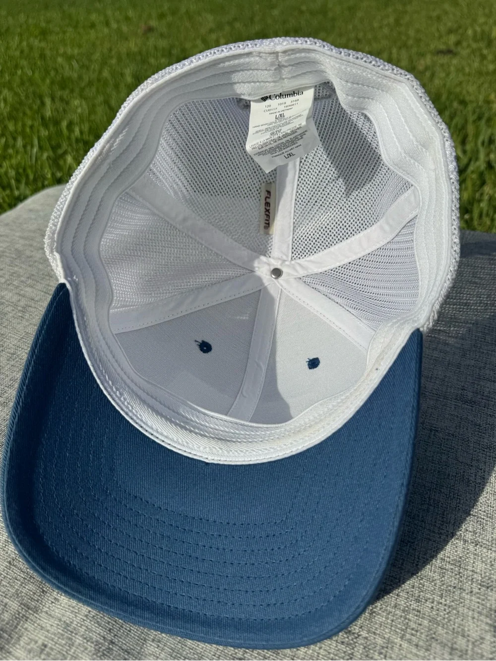 Columbia PFG white and blue mesh trucker hat